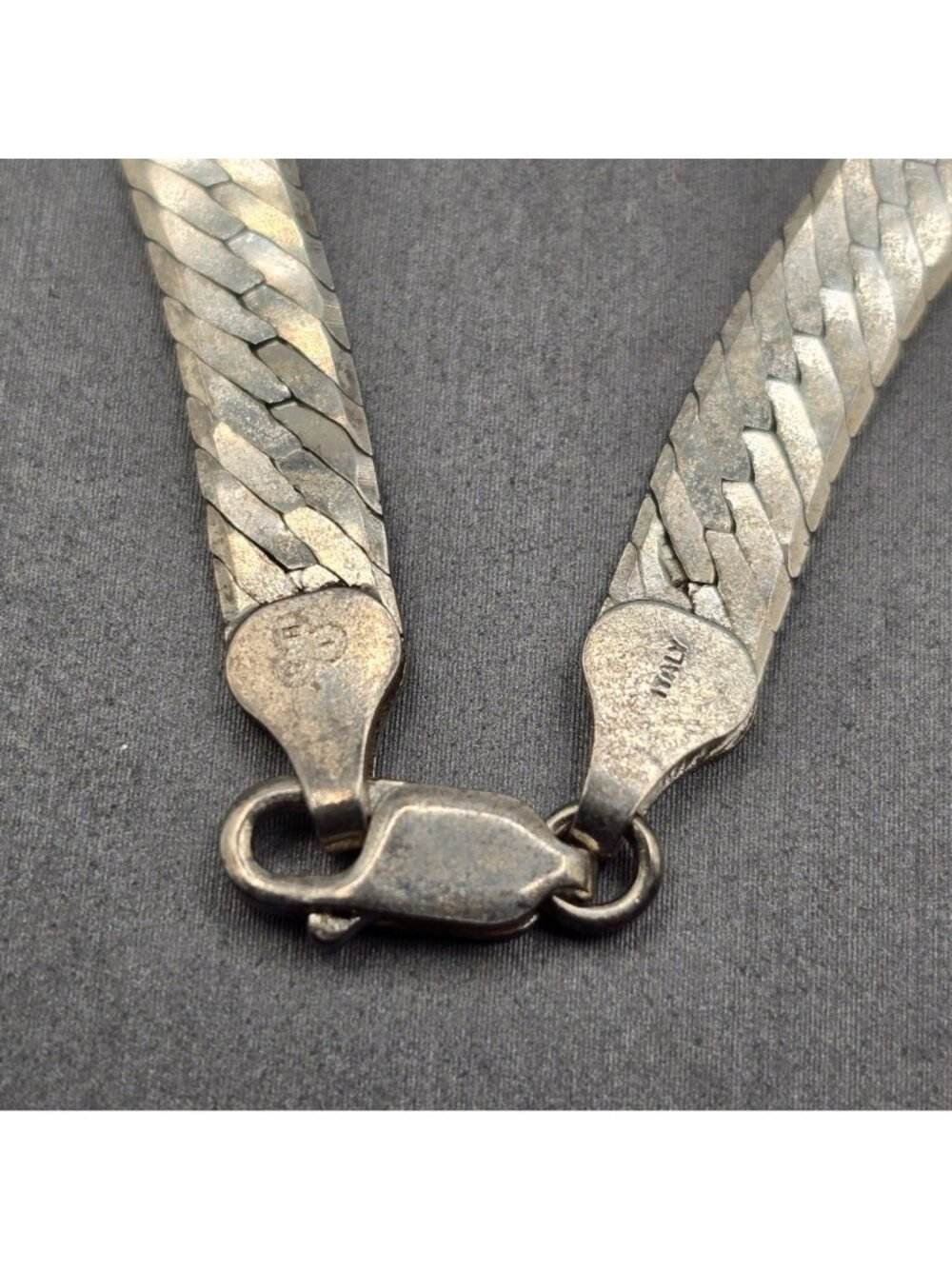 Sterling Silver Riccio Herringbone Necklace 18" Textured 6mm Chain Reversible - Picture 7 of 12